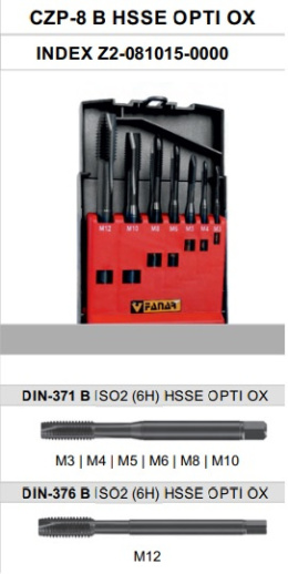 MACHINE TAP SET HSS-E OX M3-M12 DIN 371 /376 FANAR