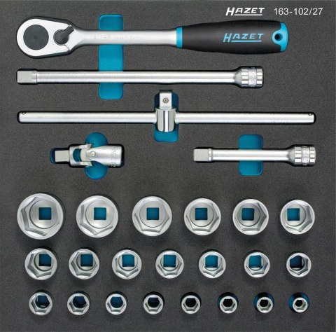 HAZET 163-102/27 Hylsyavainsarja 1/2" 10-34 moduuli  HAZET 163-102/27 Socket set 1/2", 10-34 in tool-module. For tool trolleys