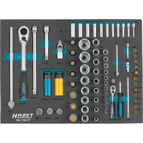 HAZET 163-138/77 Hylsyavainsarja 1/4" 1/2" moduuli  HAZET 163-138/77 Socket set 1/4" 1/2" in tool-module. For tool trolleys